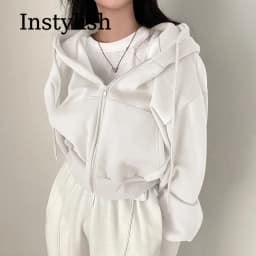 Zippered Long Sleeved Hooded Sweatshirt Loose Casual Simple Trendy Versatile Solid Color Fashionable Lazy Jacket Wholesale