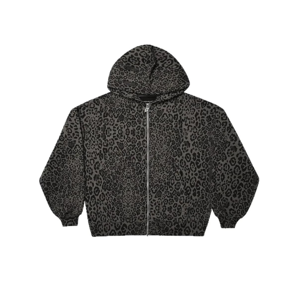 Women Chic Leopard Printed Y2k Hoodies Oversize Hooded Jackets Boyfriend Full Zipper Long Sleeve Casual Hip Hop Sweatshirts