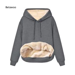 Women Fleece Lined Hoodie Drawstring Long Sleeve Pocket Warm Thick Pullover Sweatshirt for Autumn Winter