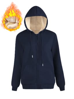 Women Fleece Lined Hoodie Drawstring Long Sleeve Pocket Warm Thick Pullover Sweatshirt for Autumn Winter