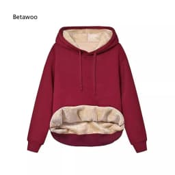 Women Fleece Lined Hoodie Drawstring Long Sleeve Pocket Warm Thick Pullover Sweatshirt for Autumn Winter