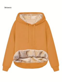 Women Fleece Lined Hoodie Drawstring Long Sleeve Pocket Warm Thick Pullover Sweatshirt for Autumn Winter
