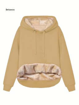 Women Fleece Lined Hoodie Drawstring Long Sleeve Pocket Warm Thick Pullover Sweatshirt for Autumn Winter
