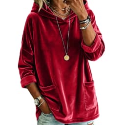 Hoodies women 2026 casual New fashionable hooded loose fleece pocket solid color long-sleeved pullover women's clothing