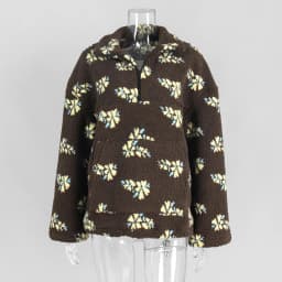 TARUXY Fashion Floral Faux Lambswool Sweatshirt Women's Casual Zipper Pocket Loose Pullover Sweatshirt Autumn Festive Clothing