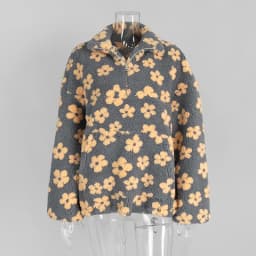 TARUXY Fashion Floral Faux Lambswool Sweatshirt Women's Casual Zipper Pocket Loose Pullover Sweatshirt Autumn Festive Clothing