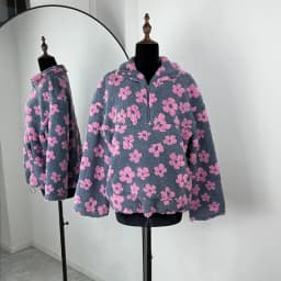 TARUXY Fashion Floral Faux Lambswool Sweatshirt Women's Casual Zipper Pocket Loose Pullover Sweatshirt Autumn Festive Clothing