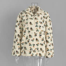 TARUXY Fashion Floral Faux Lambswool Sweatshirt Women's Casual Zipper Pocket Loose Pullover Sweatshirt Autumn Festive Clothing