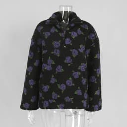 TARUXY Fashion Floral Faux Lambswool Sweatshirt Women's Casual Zipper Pocket Loose Pullover Sweatshirt Autumn Festive Clothing