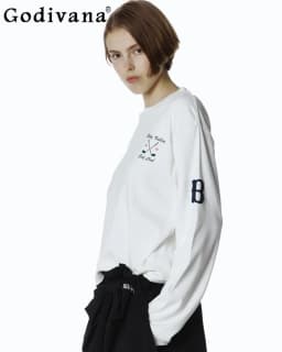 Autumn New 2026 Japanese Style Hoodies for Women Letter Embroidery Loose Casual Commuter Long Sleeve Top Female Cute T-Shirt