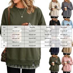 Oversize Sweatshirts Women With Plaid Hem Long Sleeve Round Neck Sweatshirts Fake Two-Piece Fashion Casual Pullover Tops