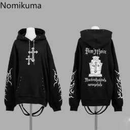 Streetwear Goth Sweatshirts Women's Clothing 2025 Print Harajuku Punk Hoodies Rivet Hooded Casual Fashion Oversized Hoodie Tops
