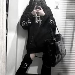 Streetwear Goth Sweatshirts Women's Clothing 2025 Print Harajuku Punk Hoodies Rivet Hooded Casual Fashion Oversized Hoodie Tops