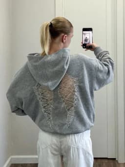Y2K Casual Pullover Hoodies For Ladies Women Lace Angel Wings Back Cutout Hooded Sweatshirt Long Sleeve Loose Oversized Hoodie