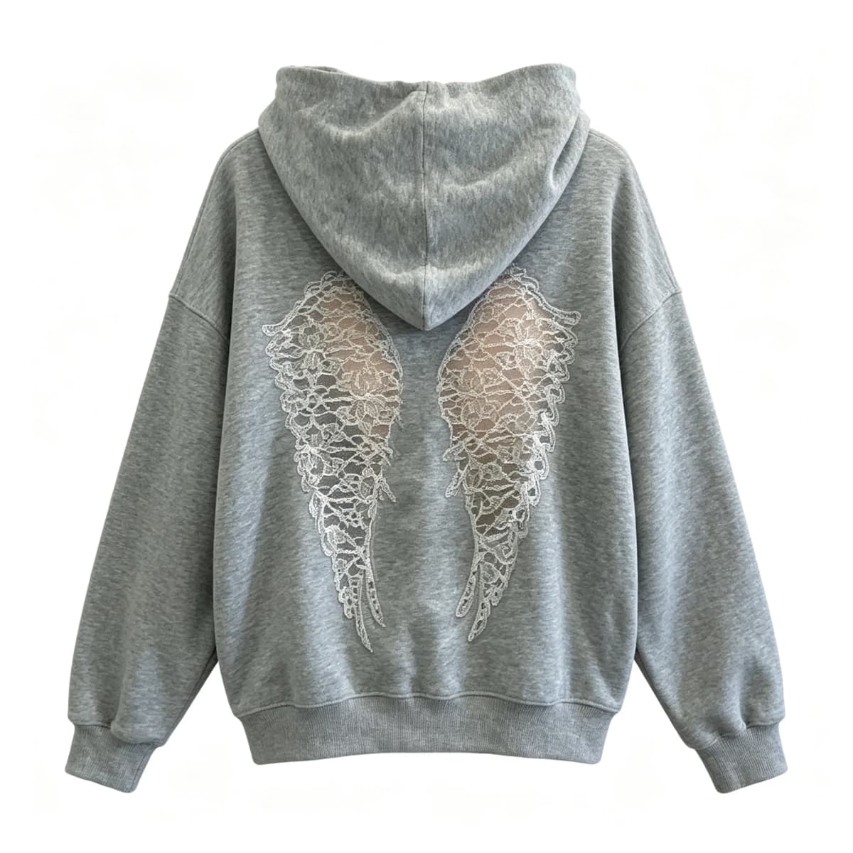 Y2K Casual Pullover Hoodies For Ladies Women Lace Angel Wings Back Cutout Hooded Sweatshirt Long Sleeve Loose Oversized Hoodie