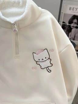 Winter Thick Cartoon Sweatshirt Women Warm Cute Loose Sweet Embroidery Pullover Fashion Turn Down Collar Long Sleeve Kawaii Tops