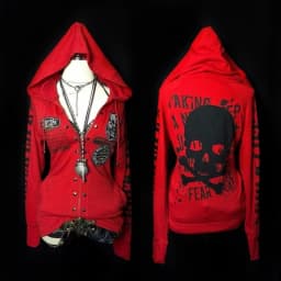 Streetwear Letter Skull Printing Hoodies Women Harajuku Vintage Zipper Gothic Sweatshirt Y2k Aesthetic Red Grunge Casual Hoody