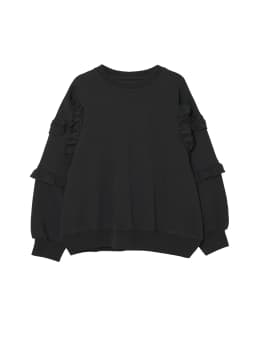 imakokoni Black Ruffled Sleeve Crew Neck Loose Sweatshirt Tops Women's Hoodies & Sweatshirts Casual Female Clothing for Women