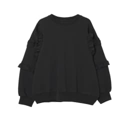 imakokoni Black Ruffled Sleeve Crew Neck Loose Sweatshirt Tops Women's Hoodies & Sweatshirts Casual Female Clothing for Women