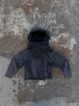 Desert Nomad Streetwear Men Women Shawl Spliced Hoodie Distressed Frayed Cropped Long Sleeve Pullover Built-in Draped Scarf Hood