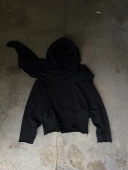 Desert Nomad Streetwear Men Women Shawl Spliced Hoodie Distressed Frayed Cropped Long Sleeve Pullover Built-in Draped Scarf Hood