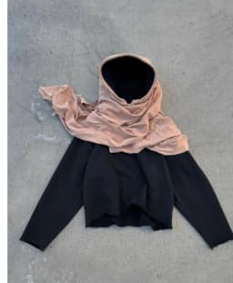 Desert Nomad Streetwear Men Women Shawl Spliced Hoodie Distressed Frayed Cropped Long Sleeve Pullover Built-in Draped Scarf Hood