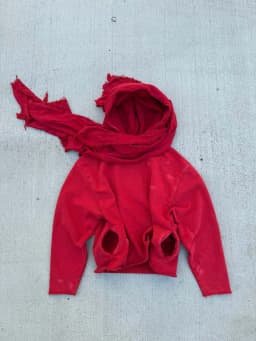 Desert Nomad Streetwear Men Women Shawl Spliced Hoodie Distressed Frayed Cropped Long Sleeve Pullover Built-in Draped Scarf Hood