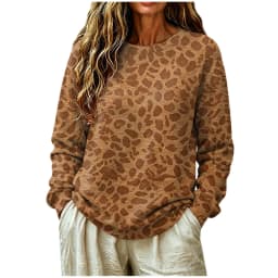Oversize Sweatshirts For Women Fashion Leopard Printed Long Sleeve Round Neck Tops Plus Size Vintage Casual Pullover Sweatshirts