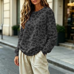 Oversize Sweatshirts For Women Fashion Leopard Printed Long Sleeve Round Neck Tops Plus Size Vintage Casual Pullover Sweatshirts