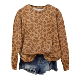 Oversize Sweatshirts For Women Fashion Leopard Printed Long Sleeve Round Neck Tops Plus Size Vintage Casual Pullover Sweatshirts