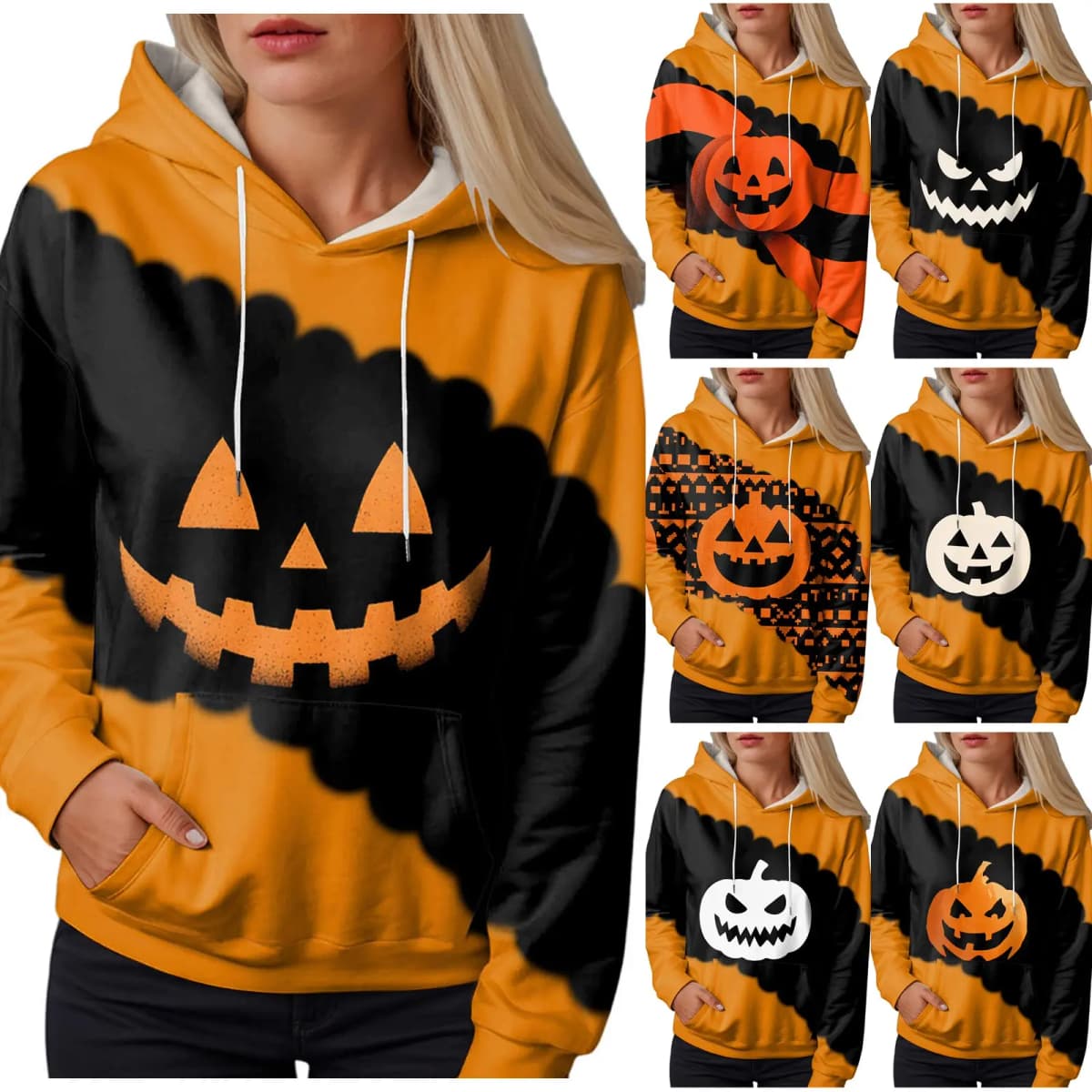 Jack O Lantern Sweater Women'S Sweatshirt Halloween Graphic Hoodies Casual Long Sleeve Loose Pullover Tops With 할로윈 후드티 여성