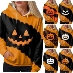 Jack O Lantern Sweater Women'S Sweatshirt Halloween Graphic Hoodies Casual Long Sleeve Loose Pullover Tops With 할로윈 후드티 여성