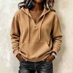 Women's Corduroy Striped Retro Loose Fit Long Sleeve Mid-Length Half Zip Hoodie Women's Winter Clothing Streetwear Casual