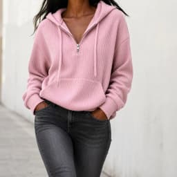 Women's Corduroy Striped Retro Loose Fit Long Sleeve Mid-Length Half Zip Hoodie Women's Winter Clothing Streetwear Casual
