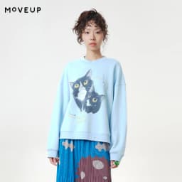 MOVEUP Women's Ribbed Crew Neck Sweatshirt 2026 Autumn Cute Cat Print Casual Commuter Tops Dropped Sleeve Pullover Top 3ELQ11402