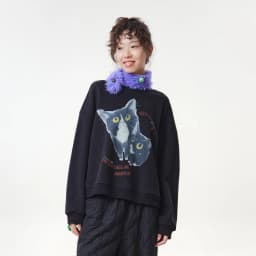 MOVEUP Women's Ribbed Crew Neck Sweatshirt 2026 Autumn Cute Cat Print Casual Commuter Tops Dropped Sleeve Pullover Top 3ELQ11402
