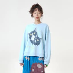 MOVEUP Women's Ribbed Crew Neck Sweatshirt 2026 Autumn Cute Cat Print Casual Commuter Tops Dropped Sleeve Pullover Top 3ELQ11402
