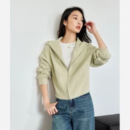 VIMLY Women Light‑khaki Hoodie 2026 Fall Zip‑placket Casual Drop‑shoulder Sweatshirts Fashion Elegant Loose-fit Outerwear A0907