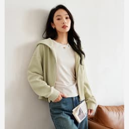 VIMLY Women Light‑khaki Hoodie 2026 Fall Zip‑placket Casual Drop‑shoulder Sweatshirts Fashion Elegant Loose-fit Outerwear A0907
