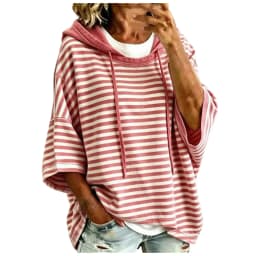 Women Striped Short Sleeve Hoodie Drawstring Drop Shoulder Loose Cropped Pullover Tops Casual Summer Fashion Streetwear Hoodies