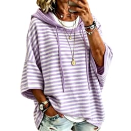 Women Striped Short Sleeve Hoodie Drawstring Drop Shoulder Loose Cropped Pullover Tops Casual Summer Fashion Streetwear Hoodies