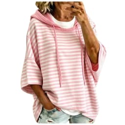 Women Striped Short Sleeve Hoodie Drawstring Drop Shoulder Loose Cropped Pullover Tops Casual Summer Fashion Streetwear Hoodies