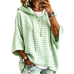 Women Striped Short Sleeve Hoodie Drawstring Drop Shoulder Loose Cropped Pullover Tops Casual Summer Fashion Streetwear Hoodies
