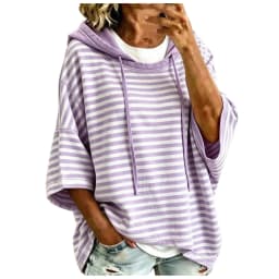Women Striped Short Sleeve Hoodie Drawstring Drop Shoulder Loose Cropped Pullover Tops Casual Summer Fashion Streetwear Hoodies