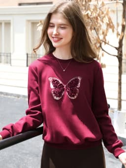 I BELIEVE YOU Red Sweatshirt Woman 2025 Autumn Winter Fashion Three-dimensional Butterfly Fleece Crew Neck Sweatshirt 2254196151