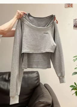 Fake Two Pieces Y2k Aesthetic Vintage Hoodies Slash Neck Casual Grunge Slim Fit Jackets Autumn Women Zipper Patchwork Sweatshirt