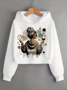 Vintage Dramatic Lady Print Autumn Winter Cropped Sweatshirt Crop Top Hoodie Y2k Sweatshirts Gothic Casual Style Clothes