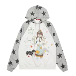 Aoaiiys Star Hoodies Women Streetwear Sweatshirt Cute Cartoon Print Y2k Loose Drawstring Hoodies Autumn Patchwork Sweatshirts