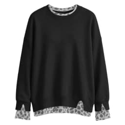 Fake Two-Piece Women Sweatshirts With Side Slit Leopard Print Long Sleeve Oversize Sweatshirts Autumn Casual Round Neck Pullover
