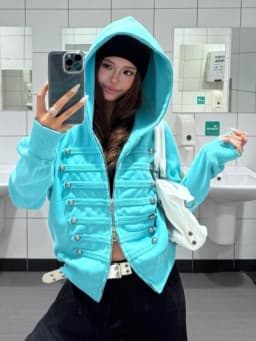 Harajuku Double-breasted Punk Casual Hoodie Y2k Aesthetic Autumn Slim Fit Zipper Hoody Women Streetwear Solid  Grunge Sweatshirt